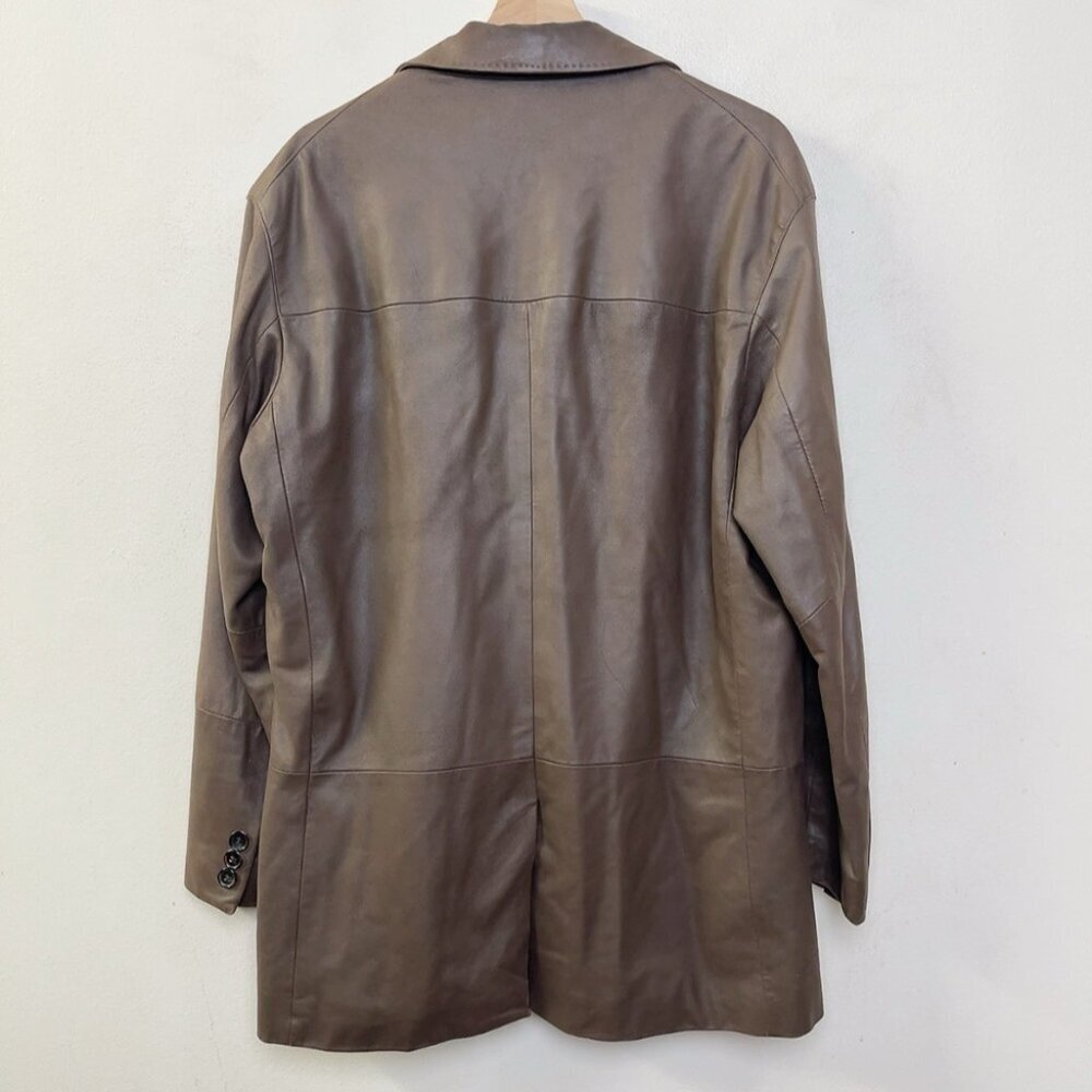 Hugo Boss Mens 50 Laslo Goatskin Patch Pockets Brown Blazer Leather Jacket - Picture 14 of 16
